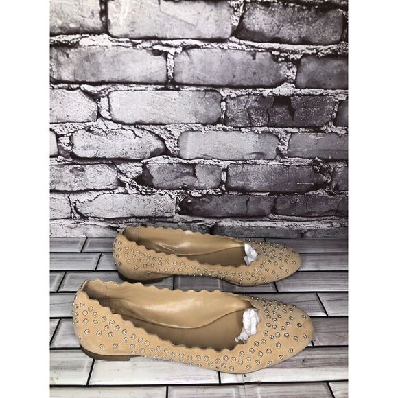 Chloe Beige Suede Leather Scalloped Studded Ballet Flats Women’s Sz 40EU/9.5M US - Picture 14 of 16